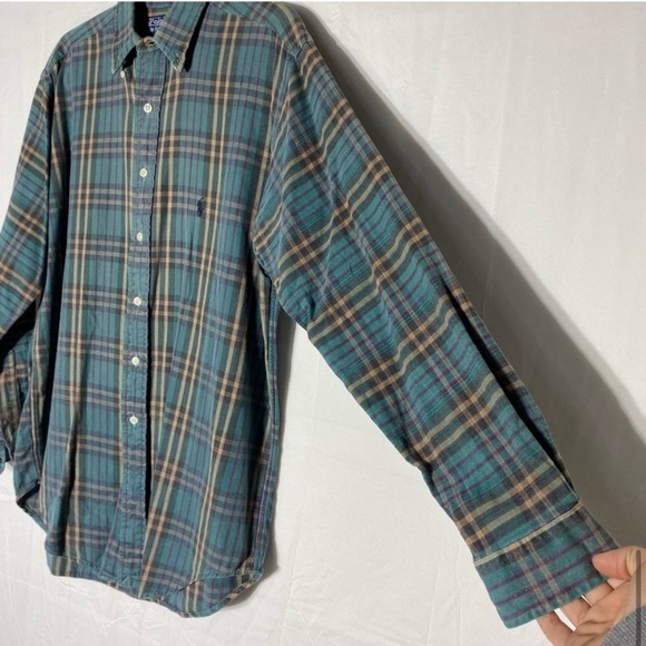 Vintage Polo Ralph Lauren Green Tan Purple Plaid Casual Button Up Shirt S - Picture 13 of 15